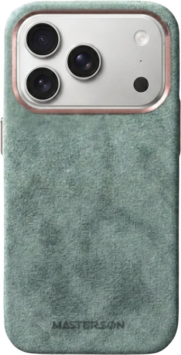 Mastersøn - Cyaan Telefoonhoes geschikt voor Apple iPhone 17 Pro Max – Alcantara Case – Magsafe - Hoesje - Azure Mirage
