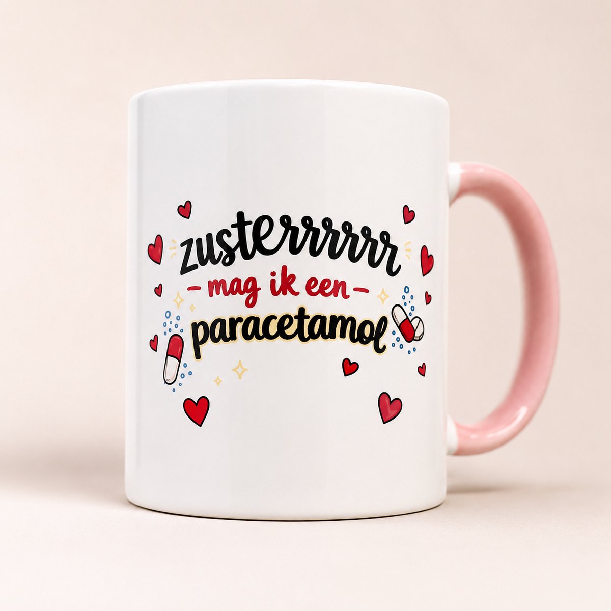 Grappige Mok ziek zijn “Zusterrrrrr Mag Ik Een Paracetamol” – Funny Koffiemok 330ml – Humor Cadeau – Vaatwasserbestendig – AFECTO