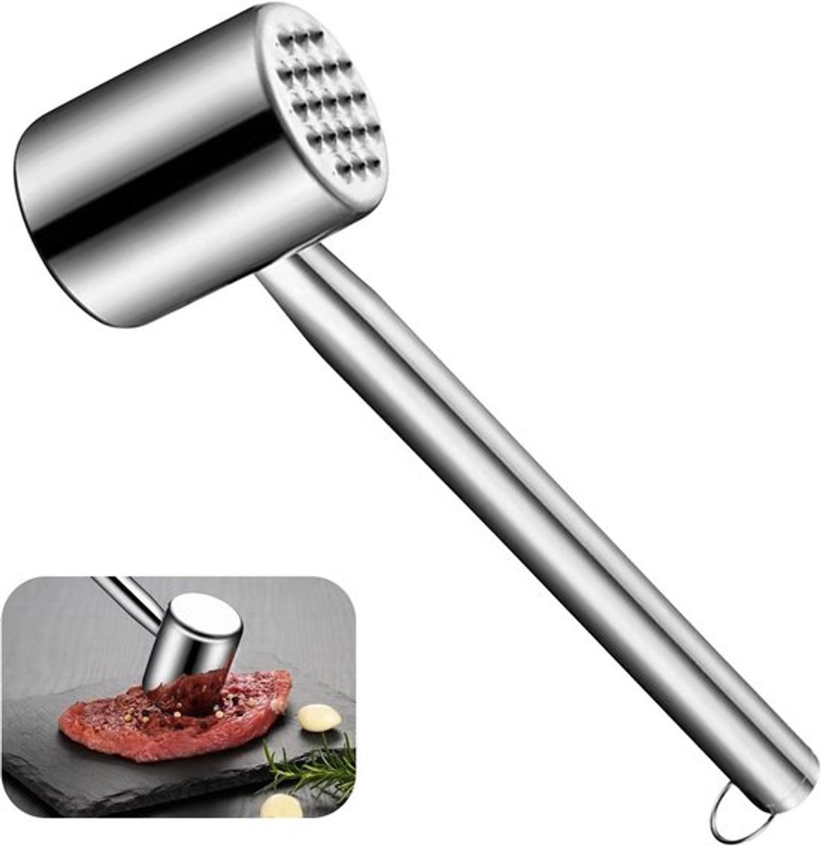 Vleeshamer Roestvrij Staal voor Mals Vleesbereiding - Keukenhulp voor Steak, Schnitzel en Kip - Vaatwasmachinebestendig