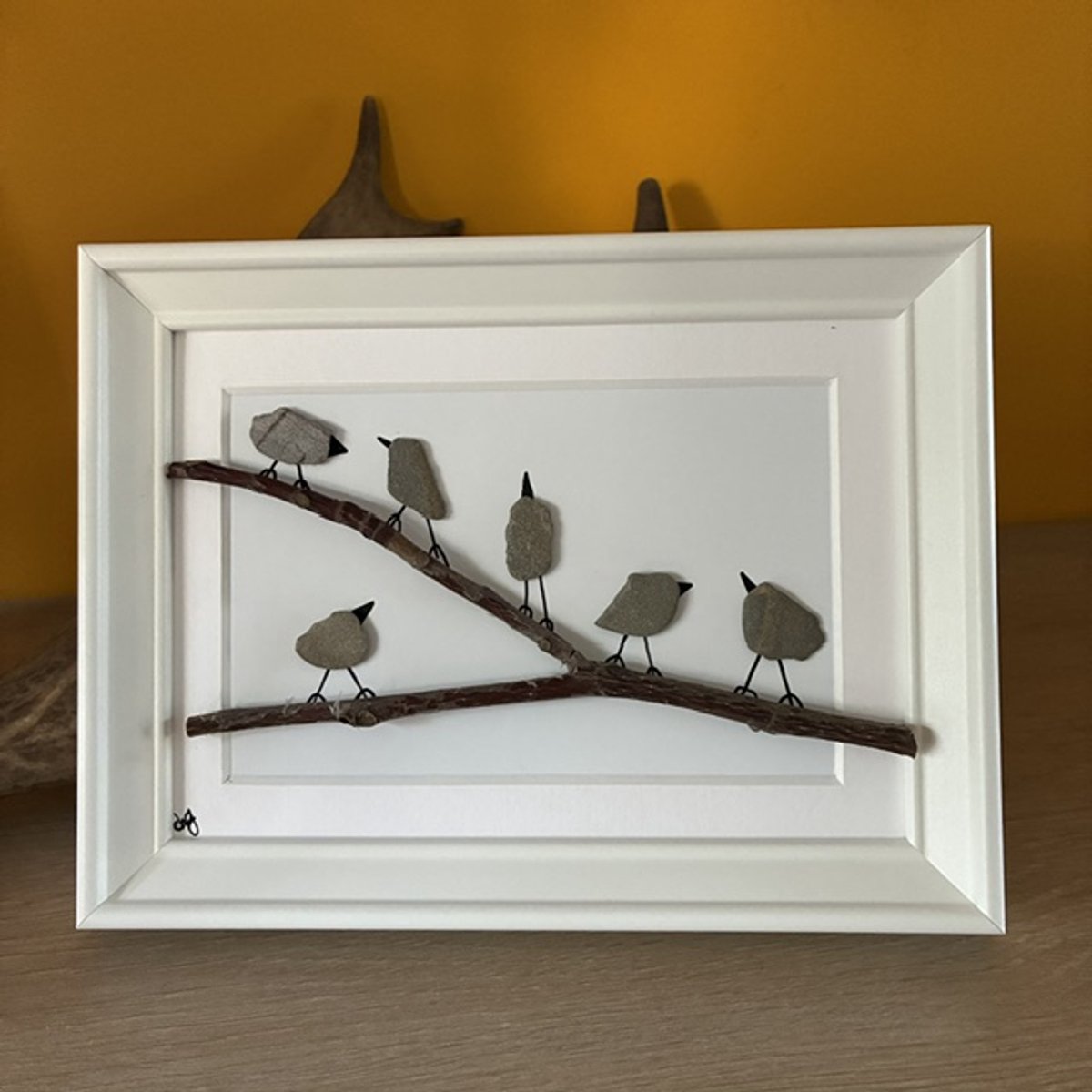 Schilderijtje 3D. 6 Vogels. 16 x 21 cm.