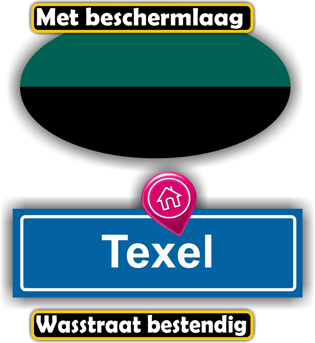 Jerma - Texel - Vlag - Stickers -Set 2 st - ovaal 13 x 7 - tekst 13 x 6 cm - Zelfklevend - Vinyl