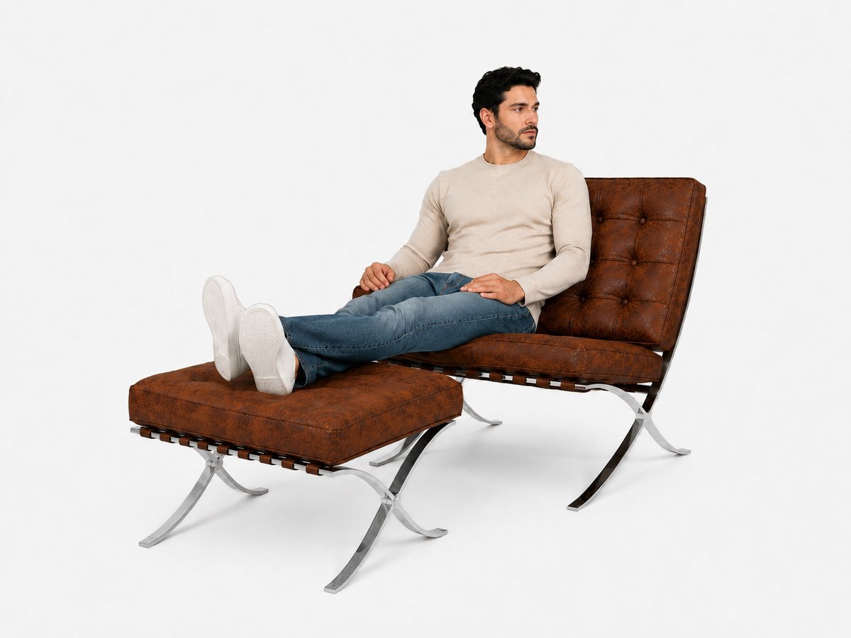 Malmo Chair + Hocker - Vintage Bruin - Stoel - Fauteuil