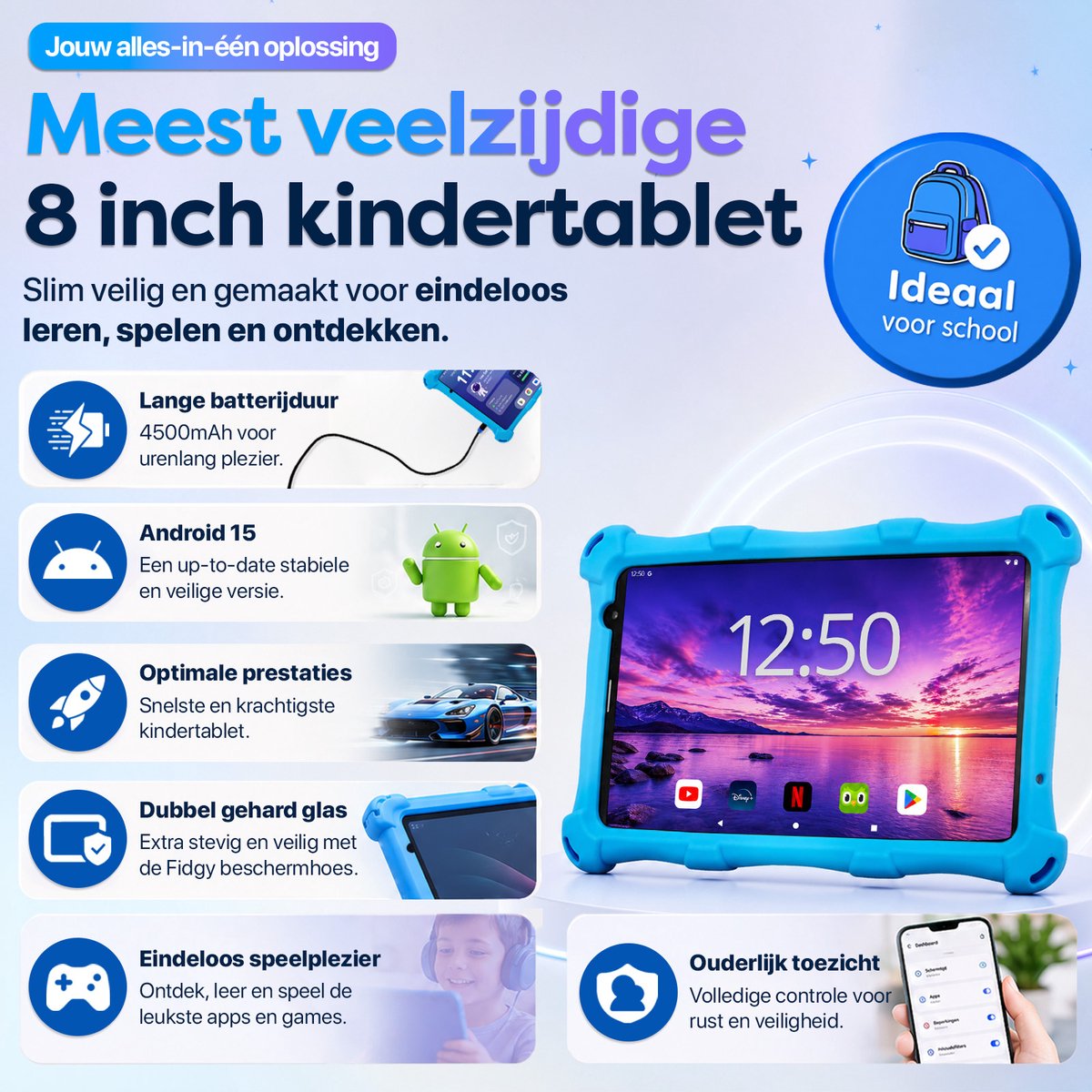AngelTech Kinderpakket PRO MAX - Kindertablet PRO MAX + Kinderkoptelefoon - Android 15 - Combipakket - Kindertablet Vanaf 3 Jaar – Kinder Tablet – Kids Tablet - Tablet voor Kinderen - Blauw – foto 6
