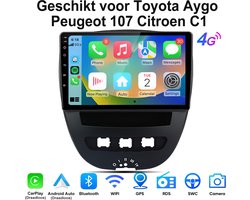 JUNSUN Plug & Play Draadloos Carplay & Android Auto Autoradio - Geschikt voor Toyota Aygo Peugeot 107 Citroen C1 - Android 15 - 8+256GB - GPS-Navigatiesystem, Bluetooth, WIFI & 4G, RDS, FM, 10,1-inch Touchscreen, DSP + EQ, DAB+, Octa-core processor