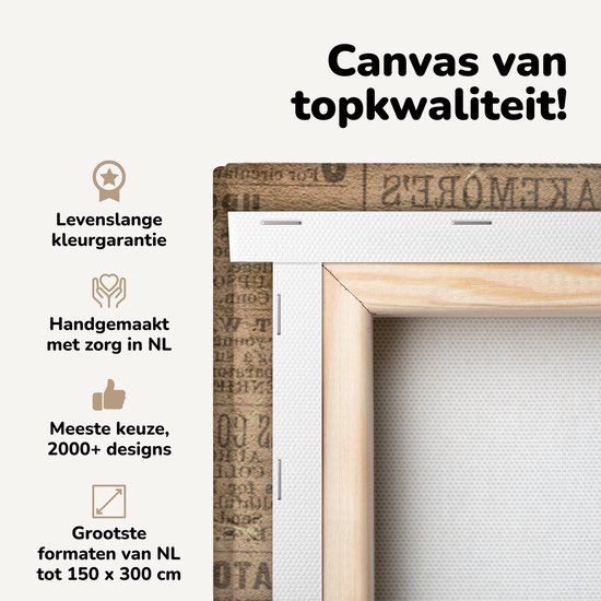Canvas schilderij 150x100 cm - Wanddecoratie Wereldkaart - Retro - Krant - Muurdecoratie woonkamer - Slaapkamer decoratie - Kamer accessoires - Schilderijen op canvas