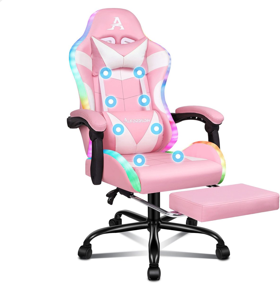 Gamingstoel / massagestoel met LED, ergonomische bureaustoel met 150° kanteling.