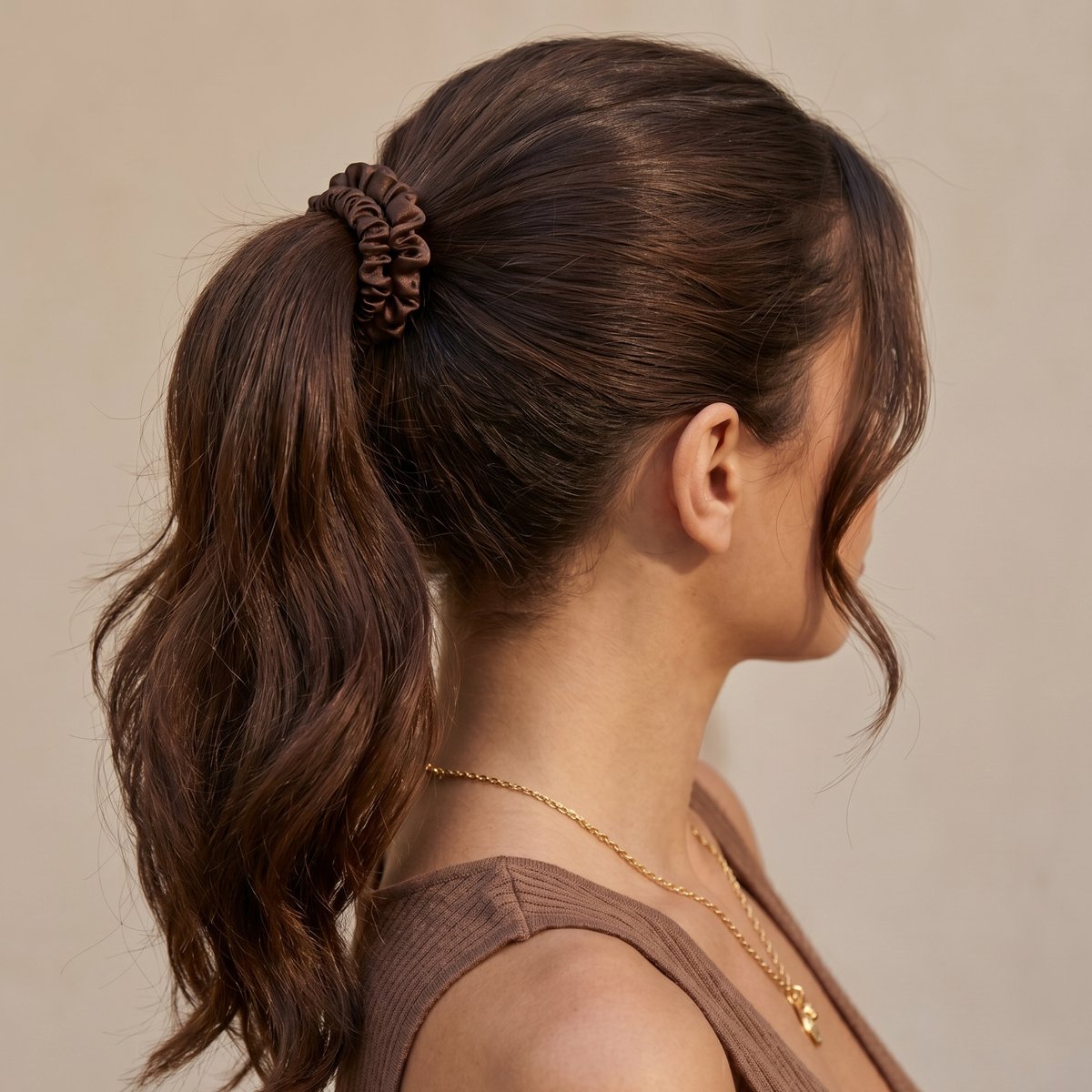 YOSMO - 100% Zijden scrunchies - Set van 3 stuks - Moerbeizijde - Bruin - Anti pluis haarelastiek voor dik en fijn haar - Voordeelbundel- Chocoladebruin