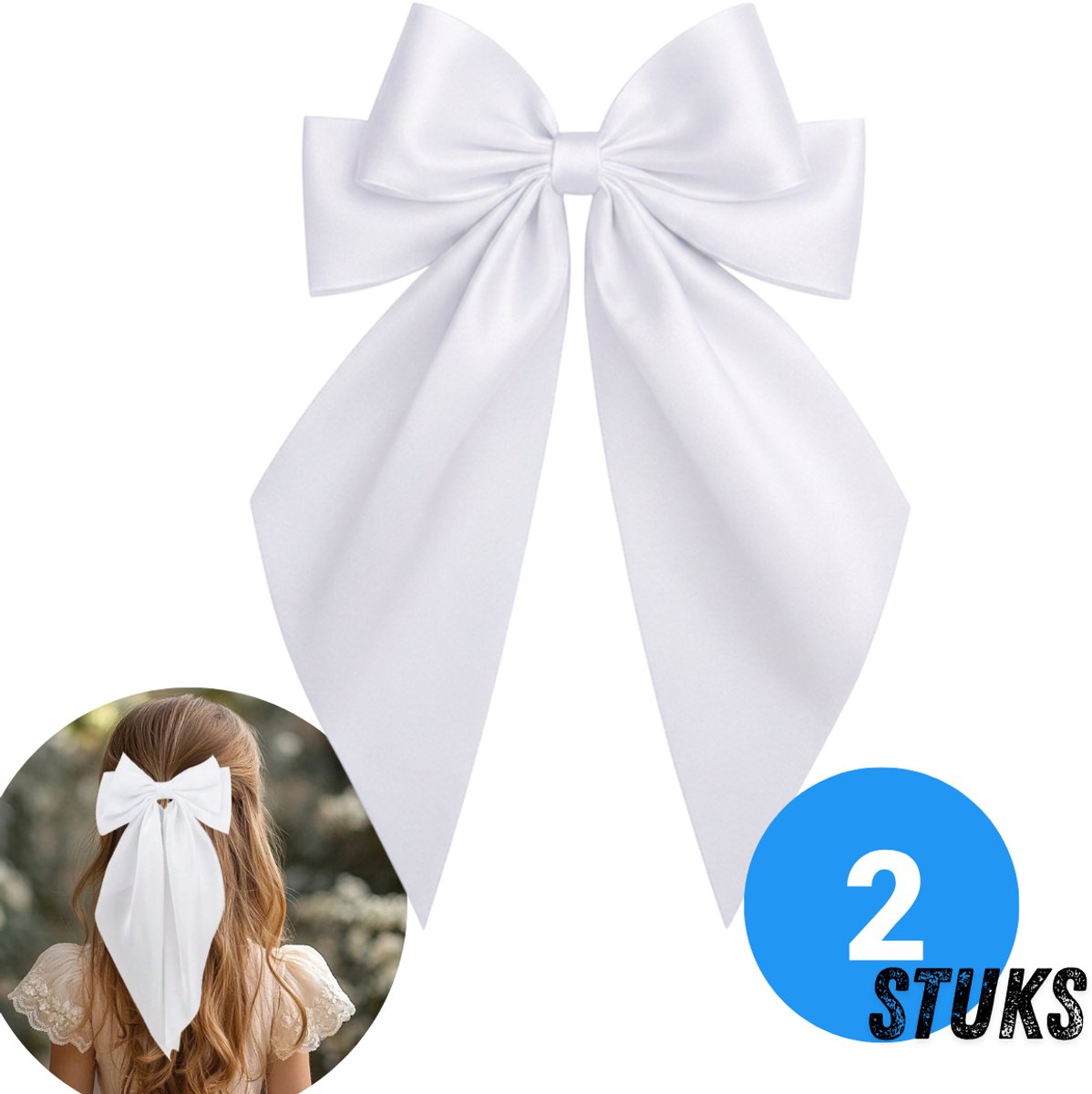 Chipa - Witte Haarstrik met Clip – 2 stuks - Koningsdag - Elegante Haaraccessoire – Koningsdag accesoires dames - Perfect voor Koningsdag & Feestjes - Kingsday