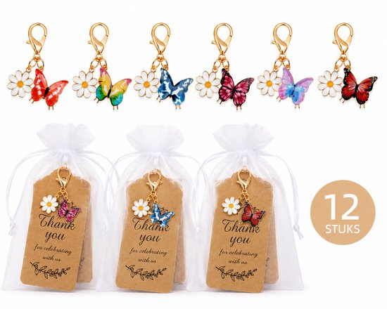 Vlinder Sleutelhanger met Kaartje & Zakje - Set van 12 - Feestbedankje