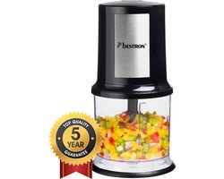 Bestron Hakmolen - AKC200 - 500ml inhoud - 2 RVS messen - Pulsfunctie - Zwart - 5 jaar garantie