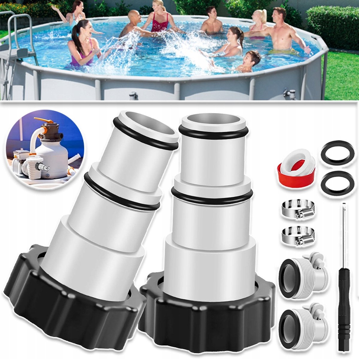 Zwembadslangadapterset 2 Type Conversieconnector 32mm Naar 38mm Slangen Met Klem En Sluitring Lekvrije Universele Zwembadslangfittingaccessoires