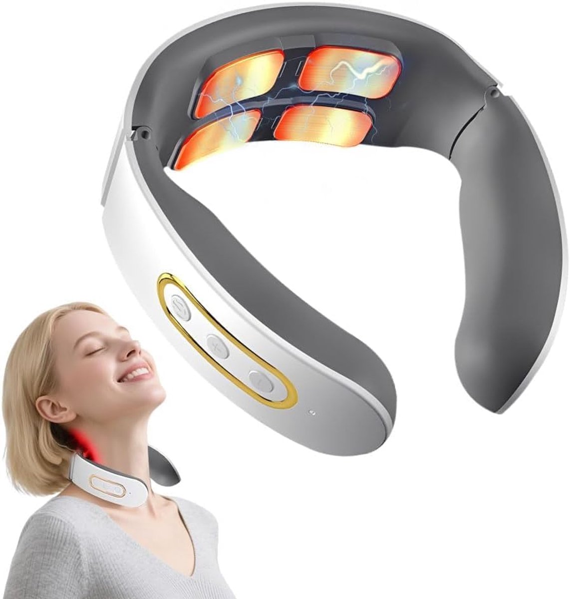 Draagbaar nekmassageapparaat met 4 tests, 6 modi en 9 intensiteitsniveaus, 42 °C, constante temperatuur, nekmassage, voor thuis, kantoor, reizen