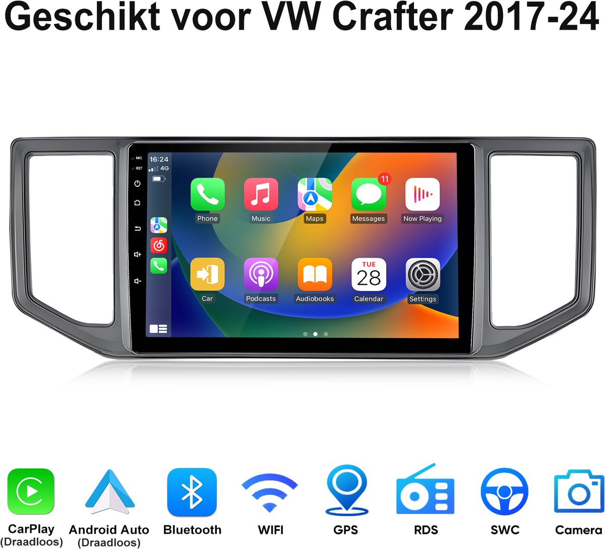 Junsun Andriod 15 autoradio Geschikt voor VW Crafter 2017-2024, 2GB+64GB, Draadloze CarPlay & Andriod Auto, DAB+, GPS-navigatiesysteem, Bluetooth, Stuurwielbediening, WiFi, RDS, USB, FM, 10-inch HD Touchscreen, DSP, Quad-core processor