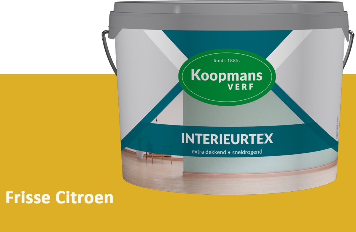 Koopmans Interieurtex Matte Muurverf Binnen – Extra Dekkende Sneldrogende Verf voor Muren en Plafonds – Frisse Citroen – 2,5 l