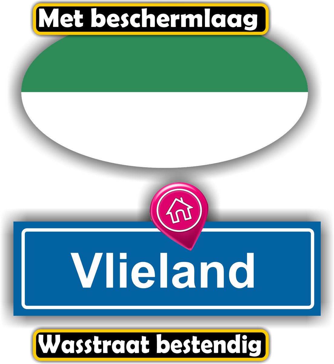 Jerma - Vlieland - Auto - Sticker - set 2 - Ovaal 13x7 cm - rechthoek 13x6 cm - Zelfklevend - Vinyl