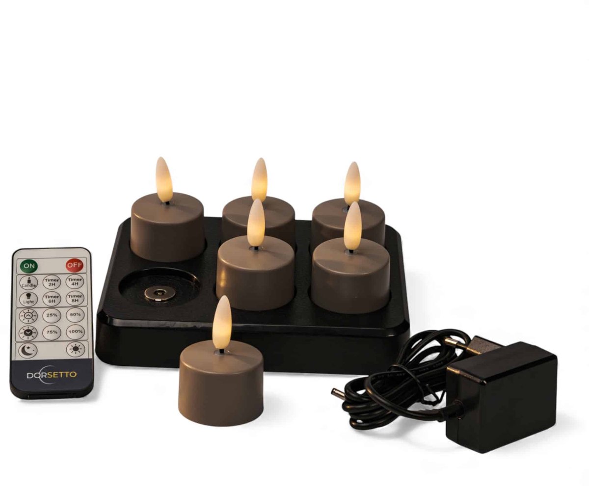 Led waxinelichtjes Charleston Grey ,tot 400 uur brandduur, 6 stuks, met afstandsbediening