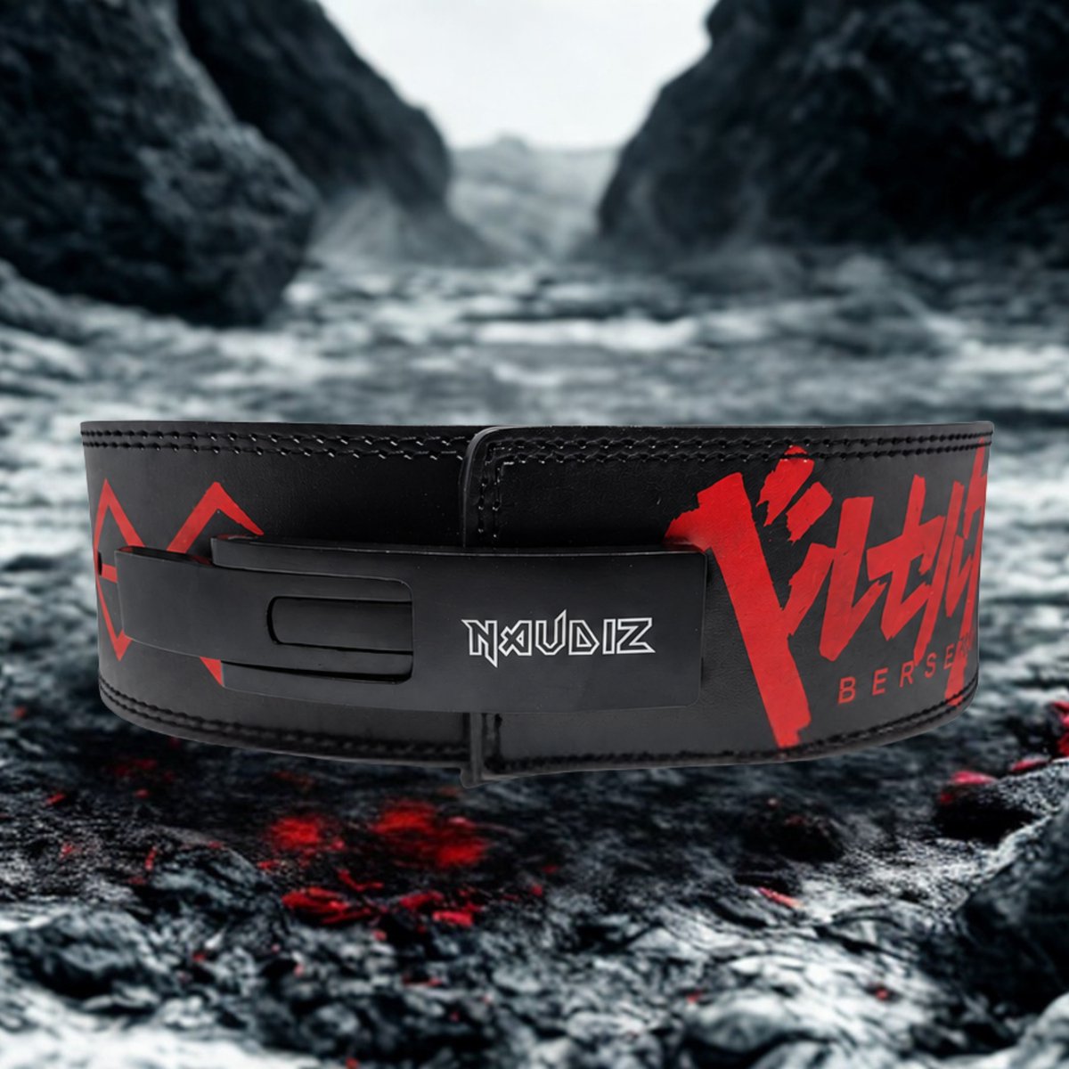 Naudiz Berserk Rage Lever Belt 10MM – Gewichthefriem – Powerlifting Belt – Leren Lifting Belt – Zwart/Rood