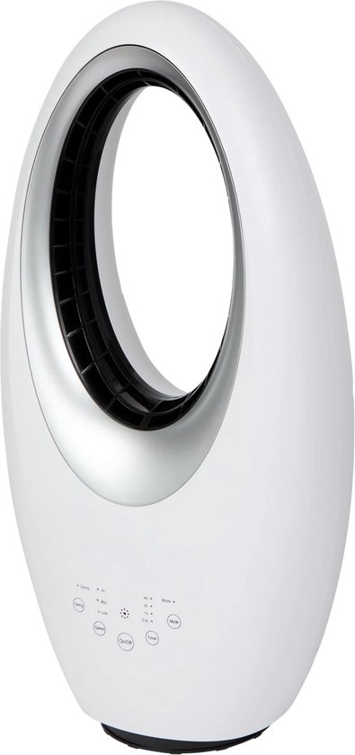 Bladloze ventilator Kinzo 60° oscillatie 3 snelheden 2 modi afstandsbediening stille koeler veilig kind huisdier