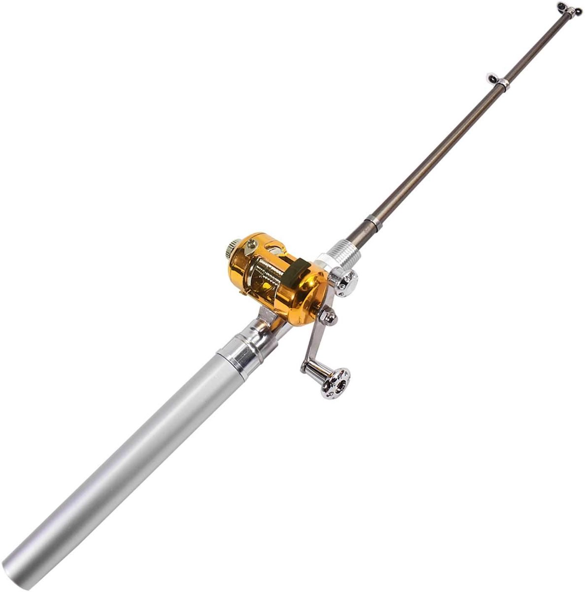 Dailygoods - Mini Hengel met Gouden Vismolen - Compacte Tashengel - Zilverkleurig - Uitschuifbaar tot 93 cm - Handige Opbergoplossing