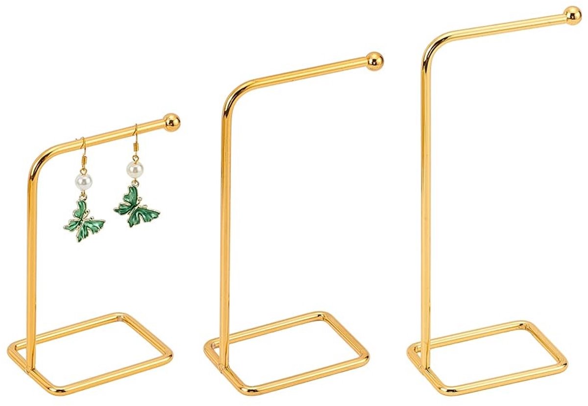 Dailygoods - Dailygoody - Oorbelstandaard - Sieraden display - 3 stuks - Verguld - Oorbellenhouder - Perfect voor fotografie - Gouden L-vorm