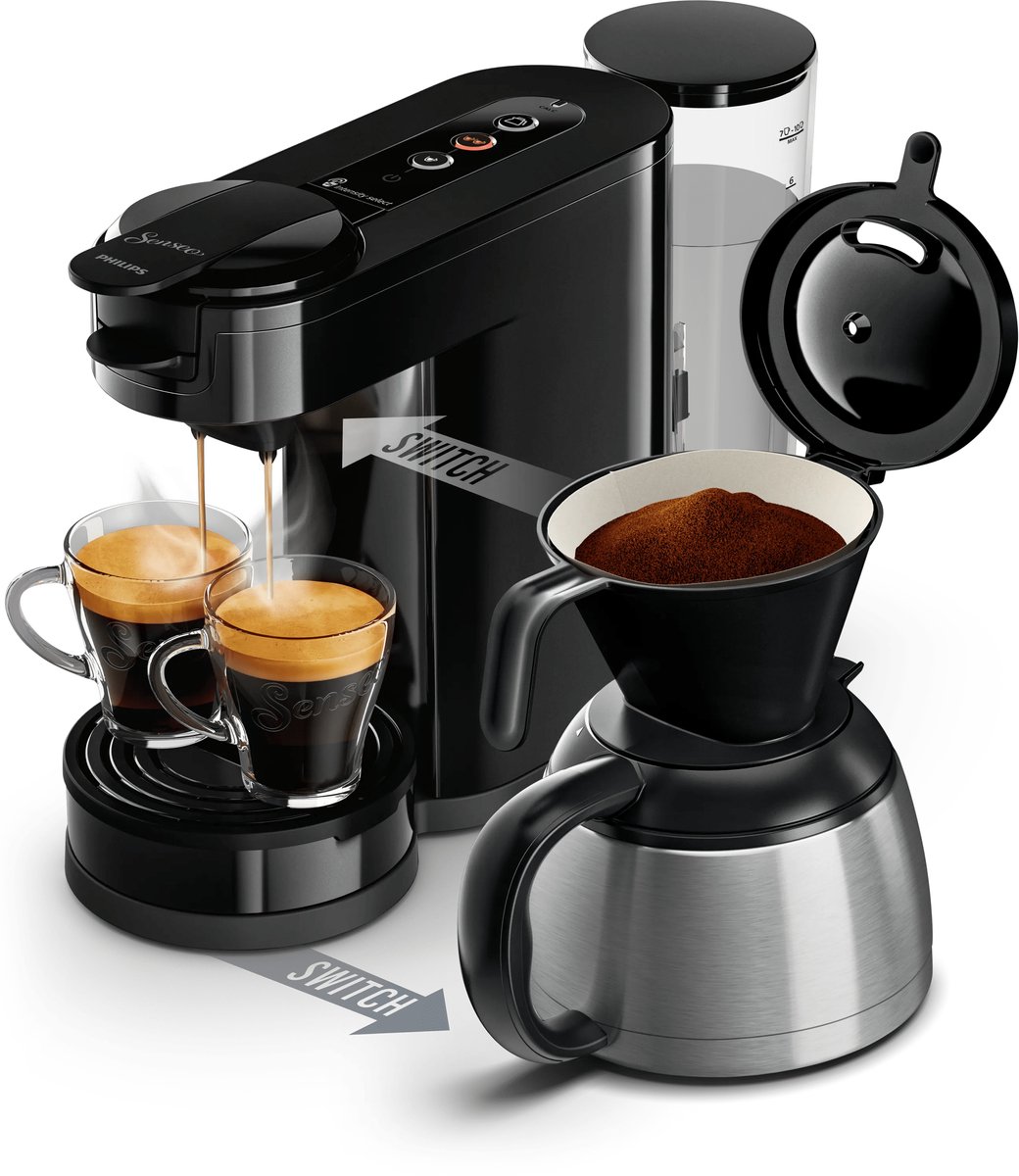 Bol.com Philips Senseo Switch HD6592/60 - 2-in-1-koffiezetapparaat met filterkoffie en koffiepads - Zwart aanbieding