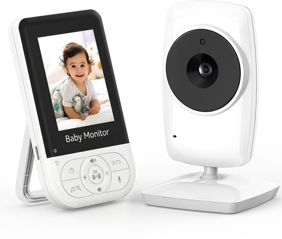 Babyfoon - Babyfoon met camera - Babyfoon met standaard en spraakbediening - Geen wifi - Beschermt de privacy en veiligheid van de baby - Inclusief slaapliedjesfunctie - Temperatuursensor - Tweewegcommunicatie - 4x schermvergroting - Wit