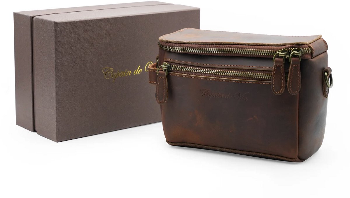 Copain de Vin VinVoyage Premium Leather Carry Bag – Luxe Leren Draagtas voor Wijnglazen – Premium Wijnaccessoire