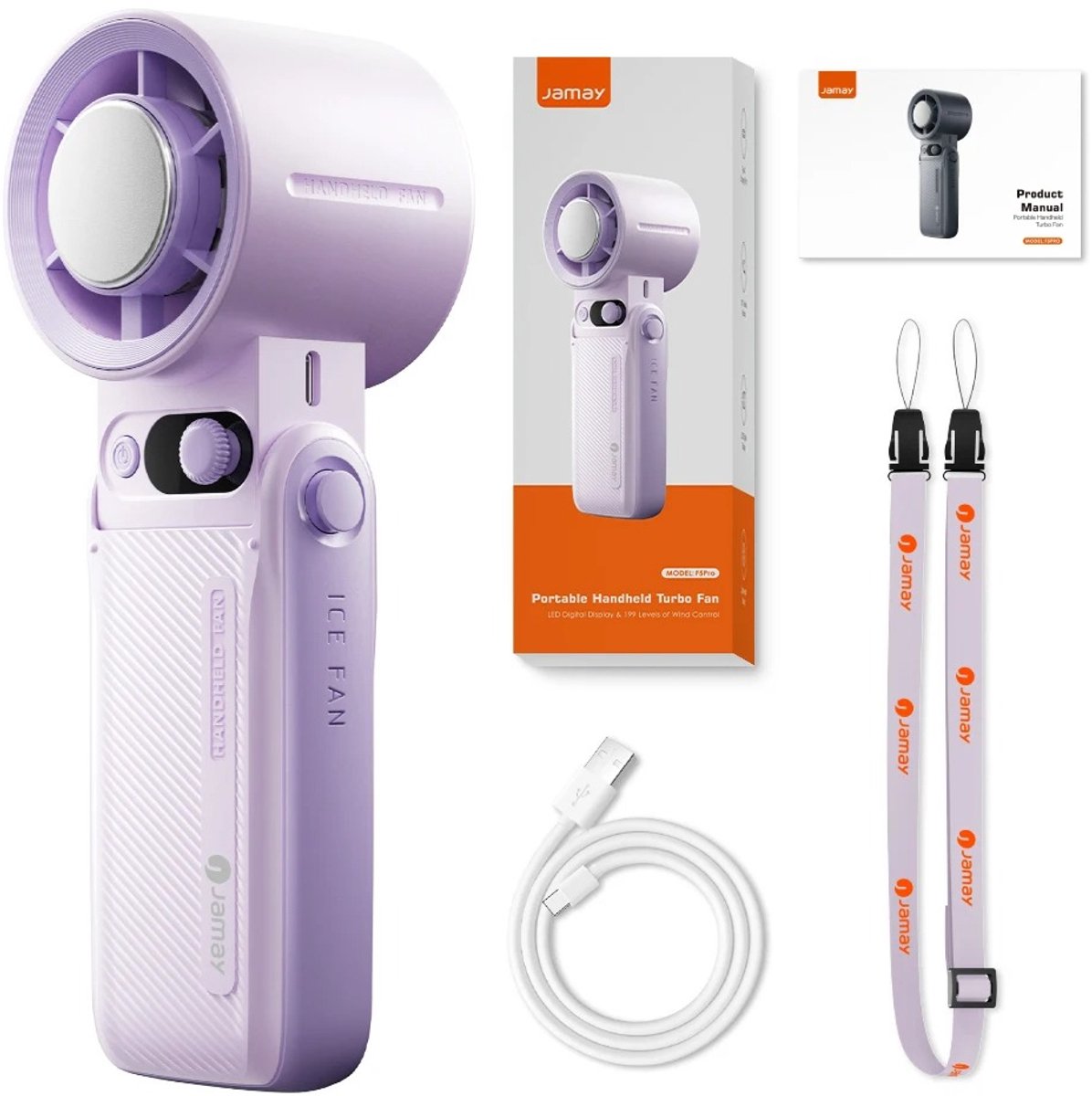 HOB TurboFlow Pro - HandVentilator - Mini Ventilator - Ventilator Draagbaar - Krachtig Design - 8000 mAh - 199 Snelheden - Roze