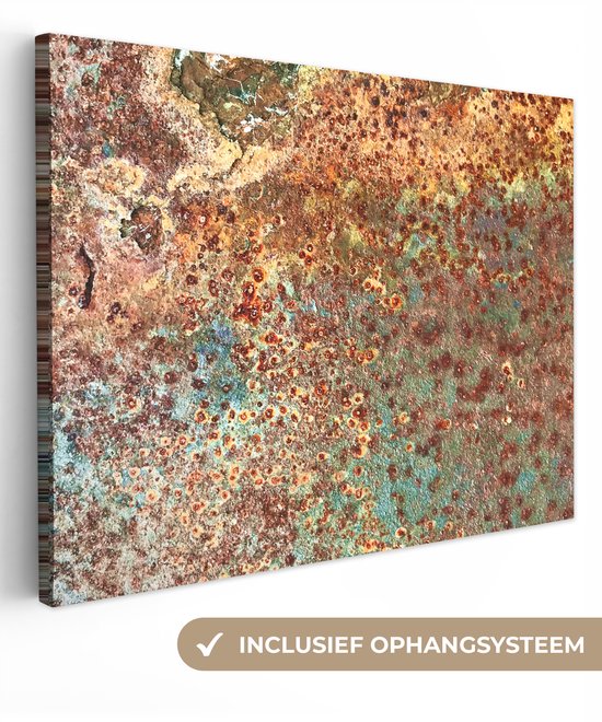 Canvas schilderij 160x120 cm - Wanddecoratie Kleuren - Metaal - Roest - Structuur - Abstract - Muurdecoratie woonkamer - Slaapkamer decoratie - Kamer accessoires - Schilderijen op canvas