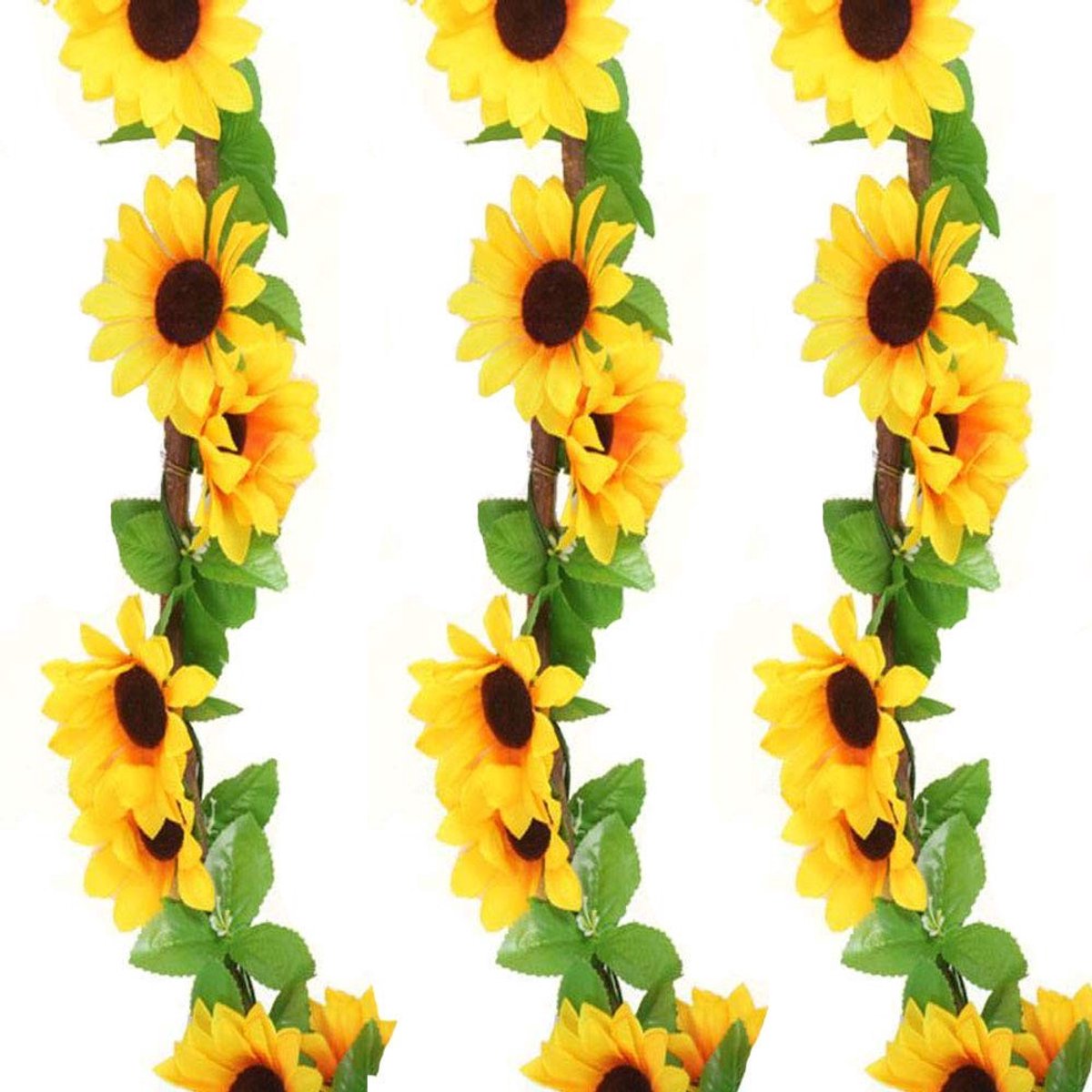 Dailygoods - Kunstmatige Zonnebloem Slinger - Decoratieve Wijnstok - 3 Stuks - Geel - Nep Hangende Planten - Voor Bruiloft en Tuin Decoratie