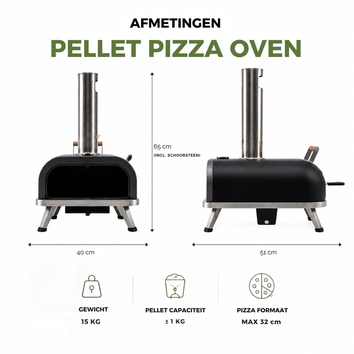 Caryota Pellet Pizza Oven - Buitenoven BBQ - Pizzasteen - Pizza schep - Deegsteker - Thermometer - Draagbaar - Authentieke pizza in 90 sec - 450 °C – foto 4