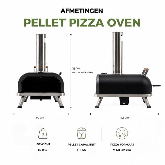 Caryota Pellet Pizza Oven - Buitenoven BBQ - Pizzasteen - Pizza schep - Deegsteker - Thermometer - Draagbaar - Authentieke pizza in 90 sec - 450 °C — afbeelding 4