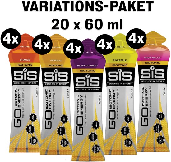Science in Sport - SiS Go Isotonic Energiegel - 20x60 ml - Variatie pack bundel - Pineapple, Tropical, Fruit salad, Blackcurrant & Orange
