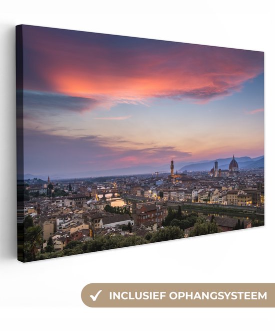 Canvas schilderij 140x90 cm - Wanddecoratie Florence - Italië - Skyline - Muurdecoratie woonkamer - Slaapkamer decoratie - Kamer accessoires - Schilderijen op canvas