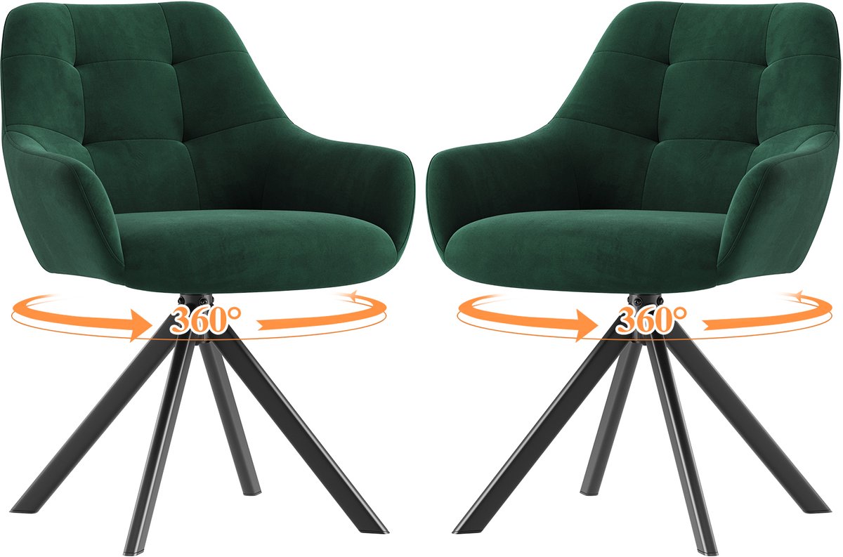 COLAMY Draaibare Eetkamerstoelen met Armleuningen - 360° Draaibaar - Luxe Fluweellook - Ergonomisch Ontwerp - Groen