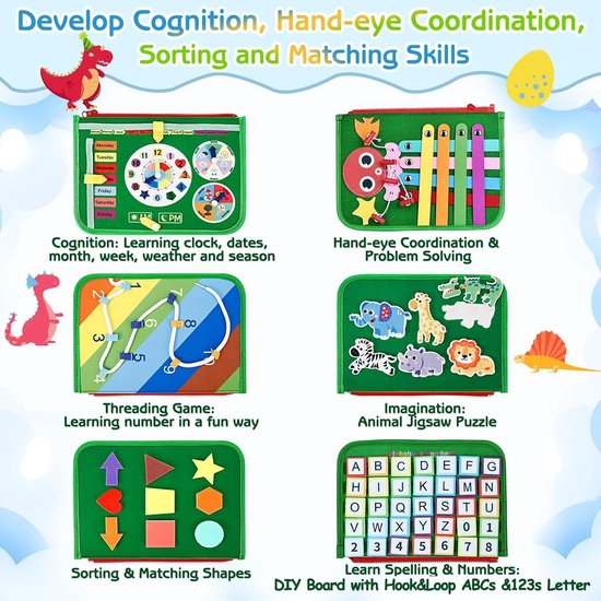 Montessori Activiteiten Boek - Busy Board - Perfect voor op Vakantie - Motoriek Map voor Thuis en Onderweg - Leren Veter Strikken - Activiteitenboek - Vaardigheden Kinderen - Educatief Spel — afbeelding 4