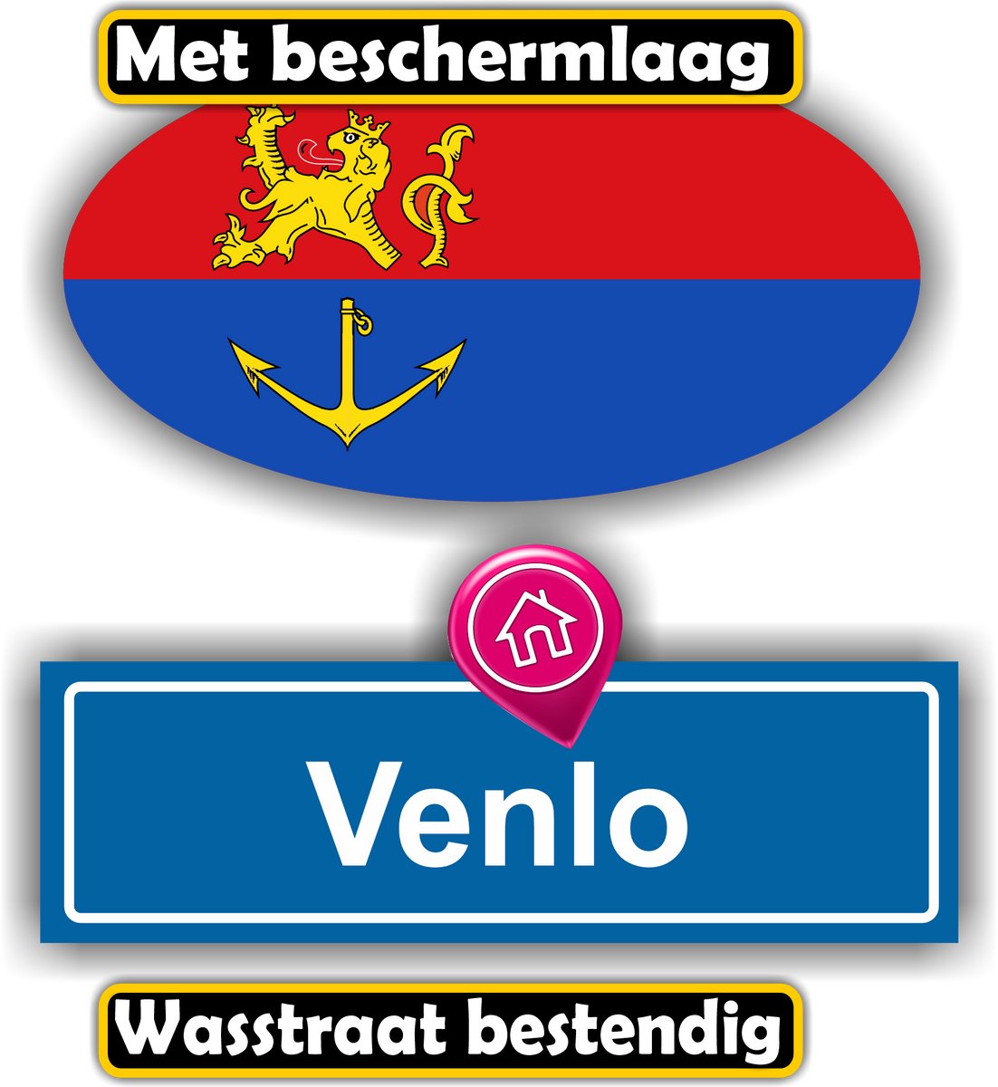 Jerma - Venlo - Vlag - Stickers -Set 2 st - ovaal 13 x 7 - tekst 13 x 6 cm - Zelfklevend - Vinyl