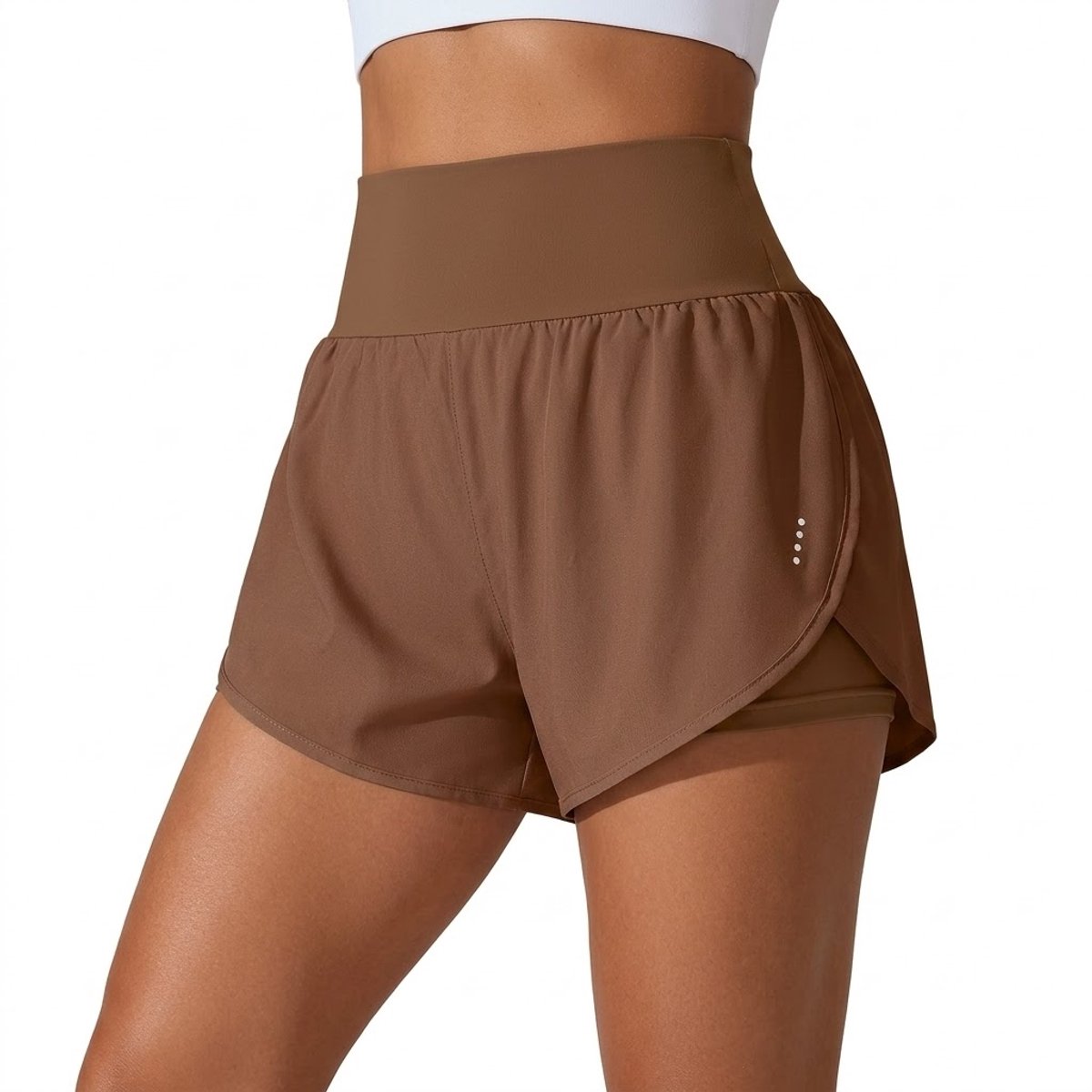 Olijfbruin dames sport shorts yoga korte broek met binnenbroek hoge taille ademende fitness shorts casual hardloop broek maat M