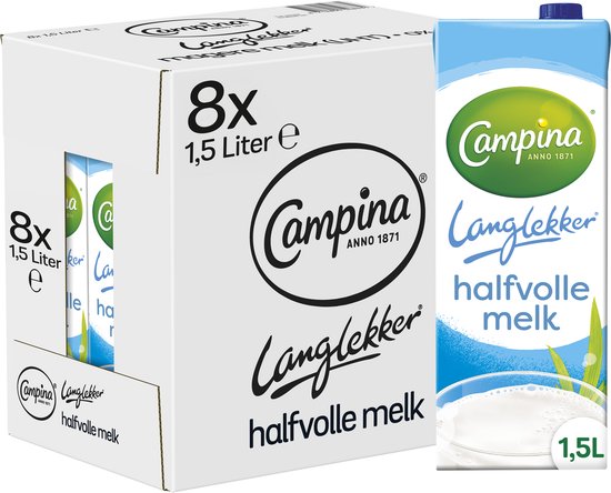 Campina Langlekker – Halfvolle Melk – Houdbaar – 8 x 1,5 L – Voordeelverpakking