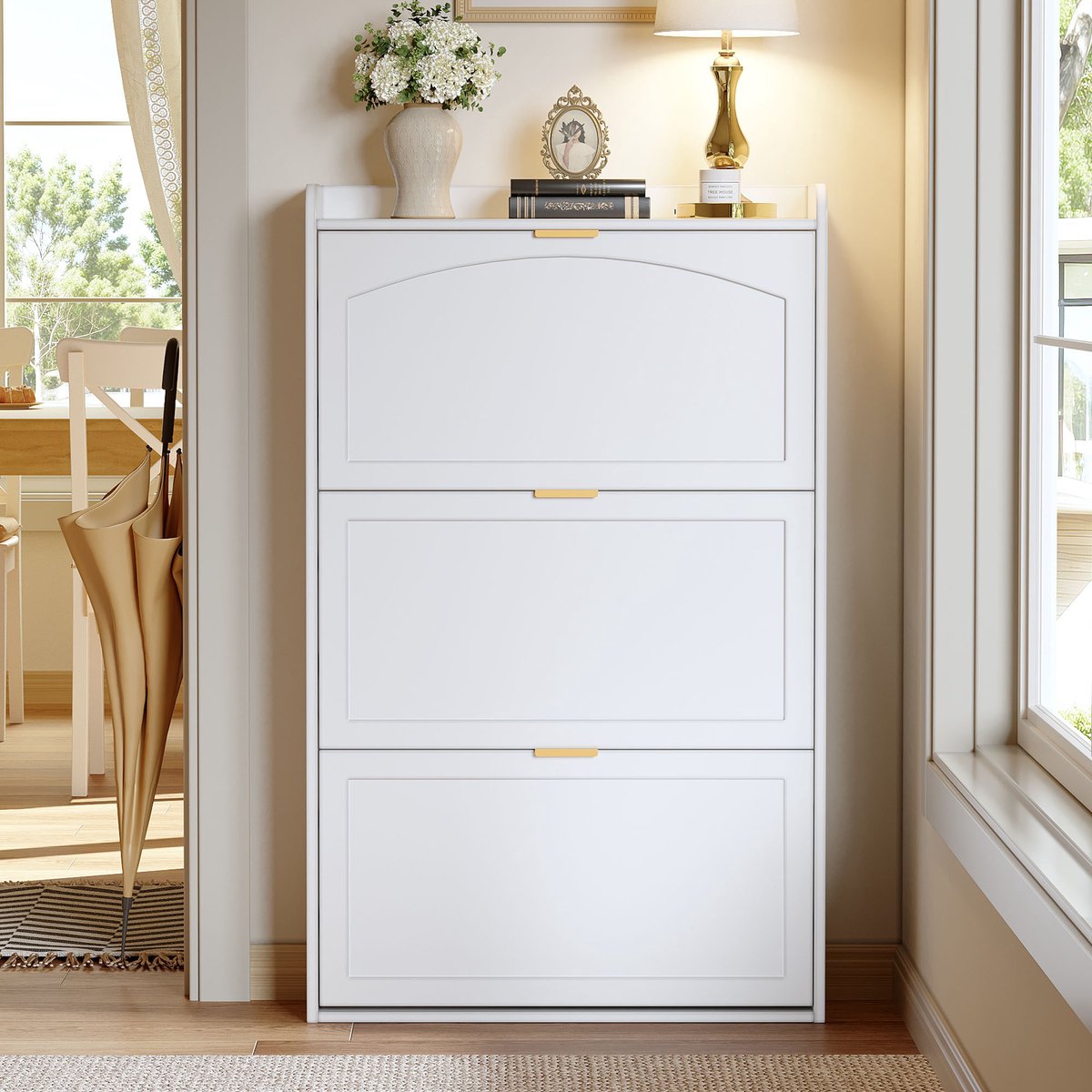 REDOM - Schoenenkast - Smal Met 3 Kleppen - Modern - Voor Hal - Spaanplaat - Wit - 76 X 23 X 118 Cm