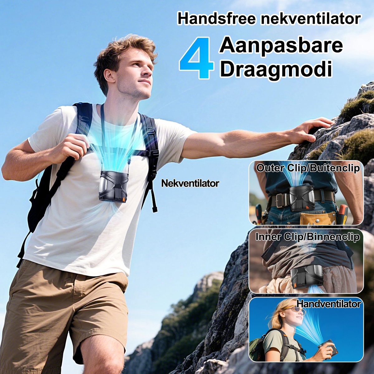 Draagbare NekVentilator - Mini Ventilator 6 standen met koeling - 6000 mAh Lange Batterijduur USB Oplaadbaar - Heupventilator ideaal Voor Buitensport woon-werkverkeer en Dagelijks Gebruik