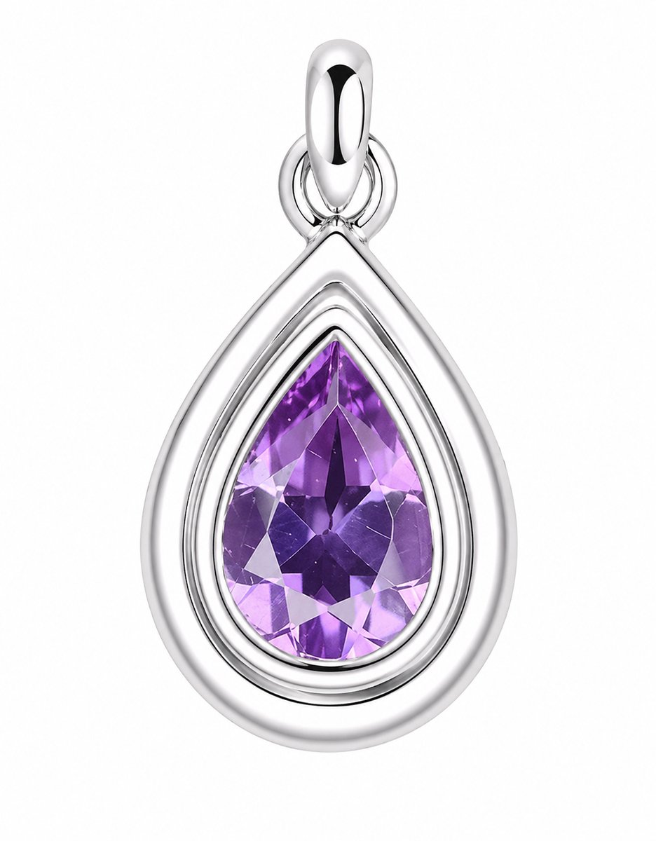 Luxe Druppelvormige Amethist Hanger 925 Sterling Zilver Rhodium Plated – Paarse Edelsteen Kettinghanger Dames – Elegant Cadeau voor Vrouw