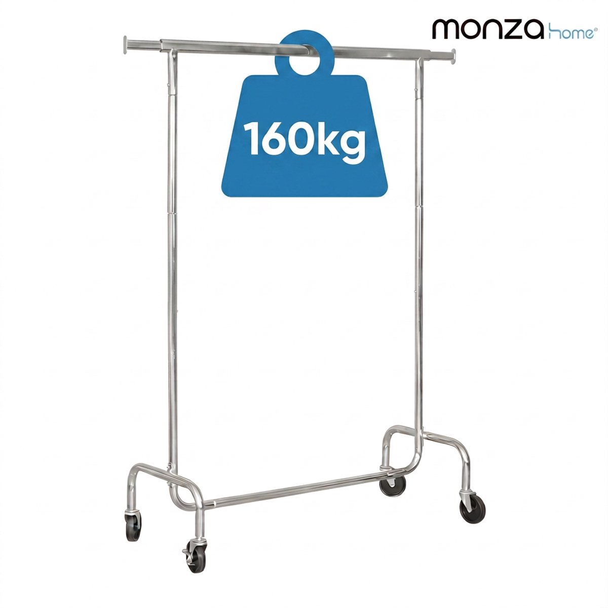Monza Home® Kledingrek op Wieltjes - Kledingrek Metaal - Uitschuifbaar - Chroom - 160kg