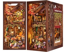 Luxe Book Nook DIY Pakket - Twilight Cottage - Miniatuur Houten Boekensteun met LED Verlichting - 3D Puzzel - Cadeau Volwassenen - Herfst Huisje