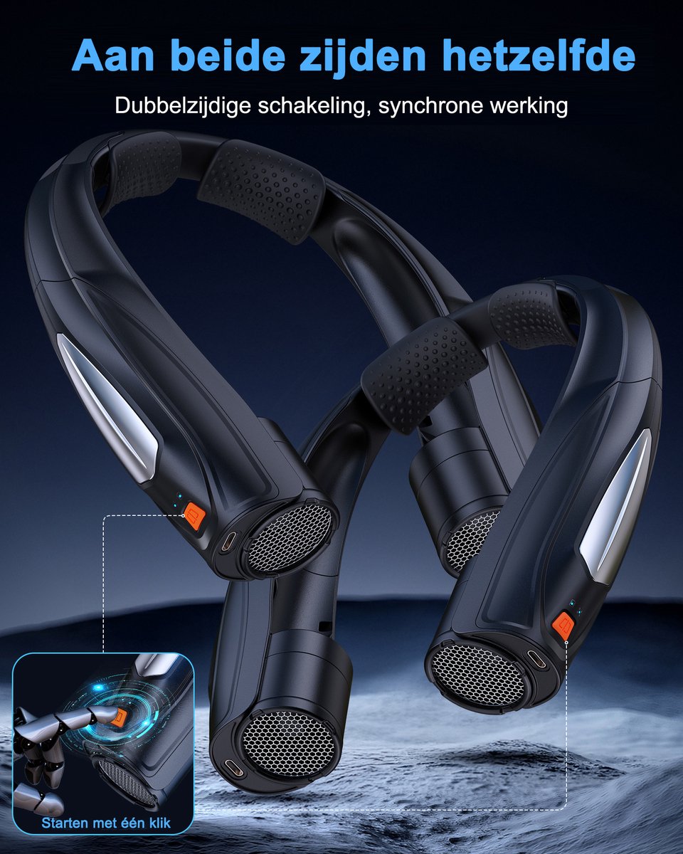 Draagbare NekVentilator -Mini Ventilator USB Oplaadbaar- 6000 mAh Lange Batterijduur - Handsfree gezichtventilator 6 standen met koeling ideaal Voor kampeeruitje Buitensport woon-werkverkeer en Dagelijks Gebruik — afbeelding 4