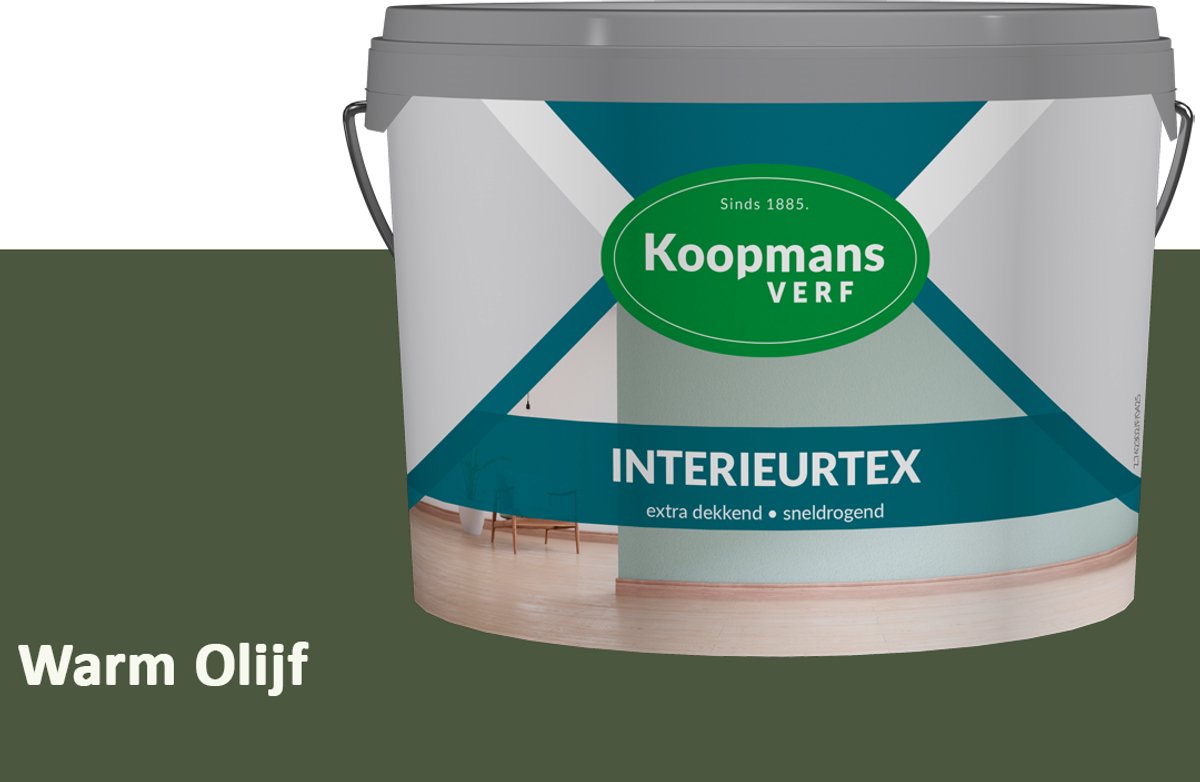 Koopmans Interieurtex Matte Muurverf Binnen – Extra Dekkende Sneldrogende Verf voor Muren en Plafonds – Warm Olijf – 5 l