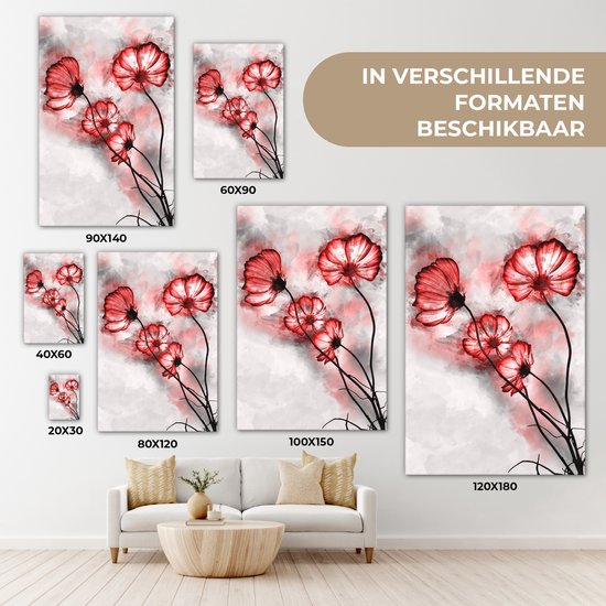 Peintures sur toile - Fleurs - Aquarelle - Rouge - 80x120 cm - Décoration murale