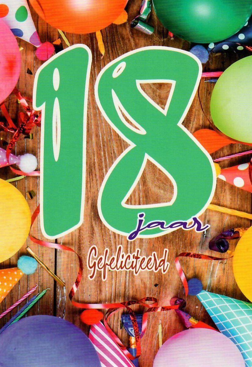 Verjaardagskaart 18 Jaar - Wenskaart Verjaardag - Kaart 18 Jaar