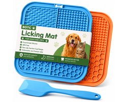BOTC Likmat Hond met Silicone spatulas - 3-Delig Likmat Voermat Hond - voermat - Slowfeeder Hond - Blauw /Geel