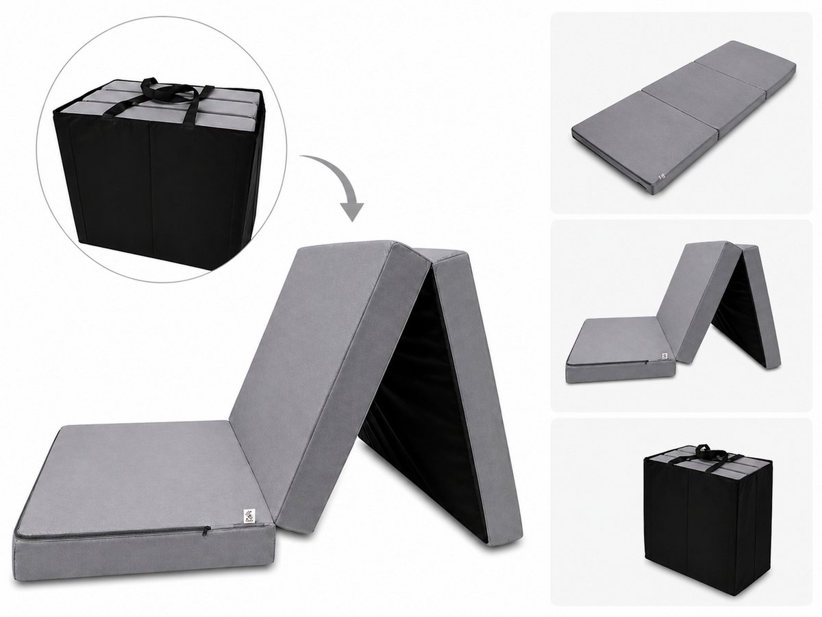 Opvouwbaar Matras ODOL Grijs 80x200x10 cm H3 – Logeermatras met Draagtas, Plusch Schuimmatras